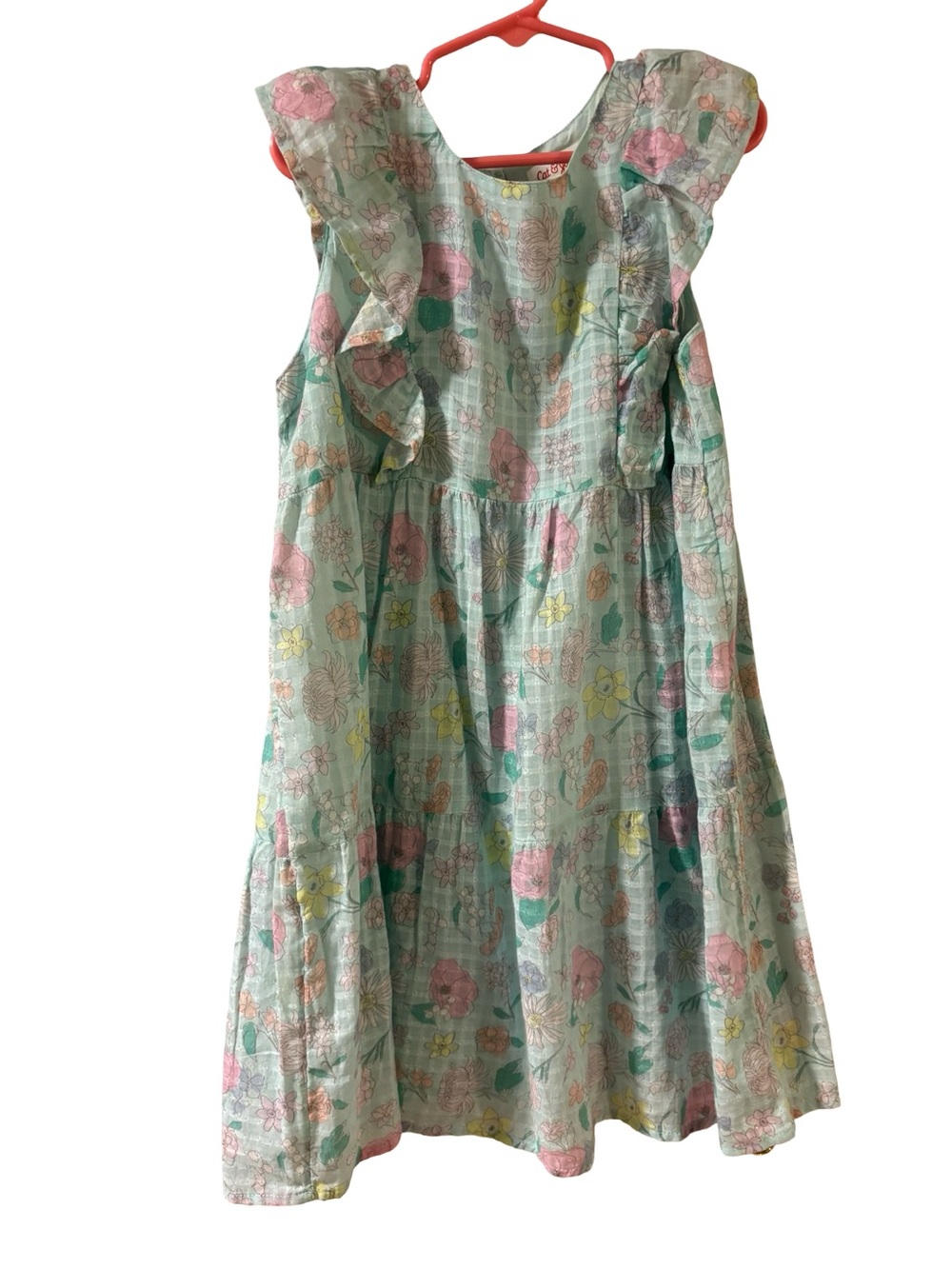 Girls' Mint Floral Ruffle Cottagecore 100% Cotton Sleeveless Dress Size 7-8